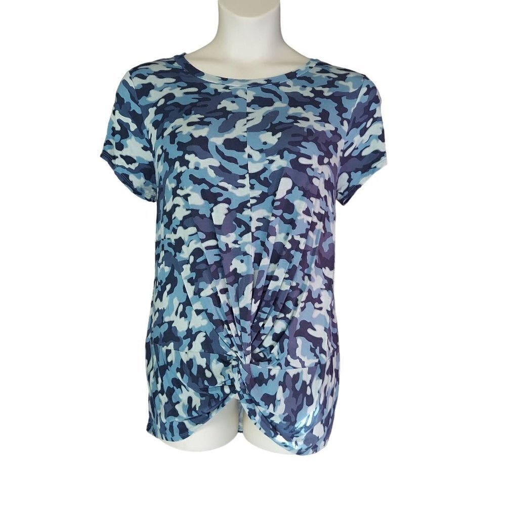 Kori America Women's Blue Camo Knotted Front Tunic Top